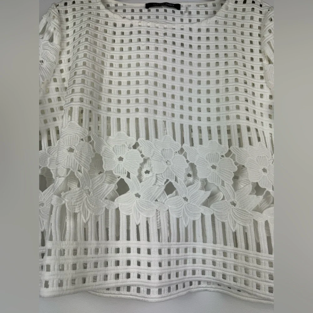 Dolce Cabo Short Sleeve Lace Lattice Top, White, Size Medium - Picture 4 of 9